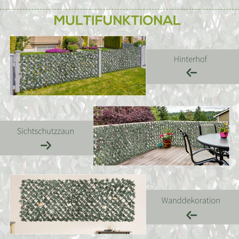 Outsunny 8 Stück künstliches Pflanzenwand Hecke UV-Schutz Sichtschutz Rhododendronblätter Design 200 X 100 Heckenpflanze für Garten Outdoor Dekor