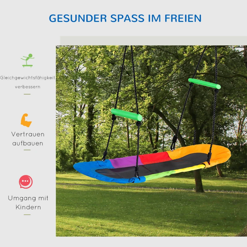 Outsunny Nestschaukel Baumschaukel Kinderschaukel Schaukelsitz für 1-2 Kinder zwischen 3-14 Jahren Outdoor 100-160 cm verstellbaren Seil belastbar bis 200 kg Oxfordstoff mehrfarbig