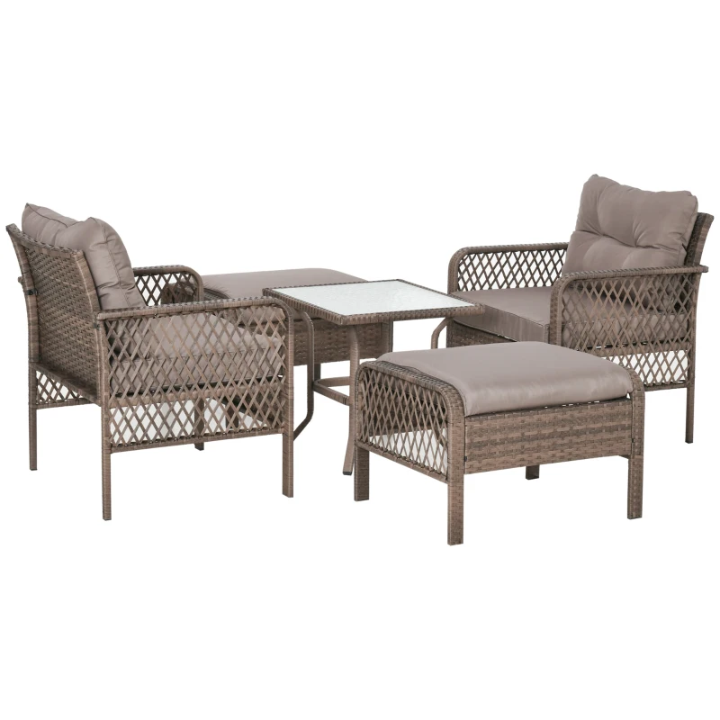 Outsunny Rattan Gartenmöbel Set für 4 Personen Balkonmöbel Set Sofa mit Hocker Tisch Stahl Braun 65 x 66 x 75 cm