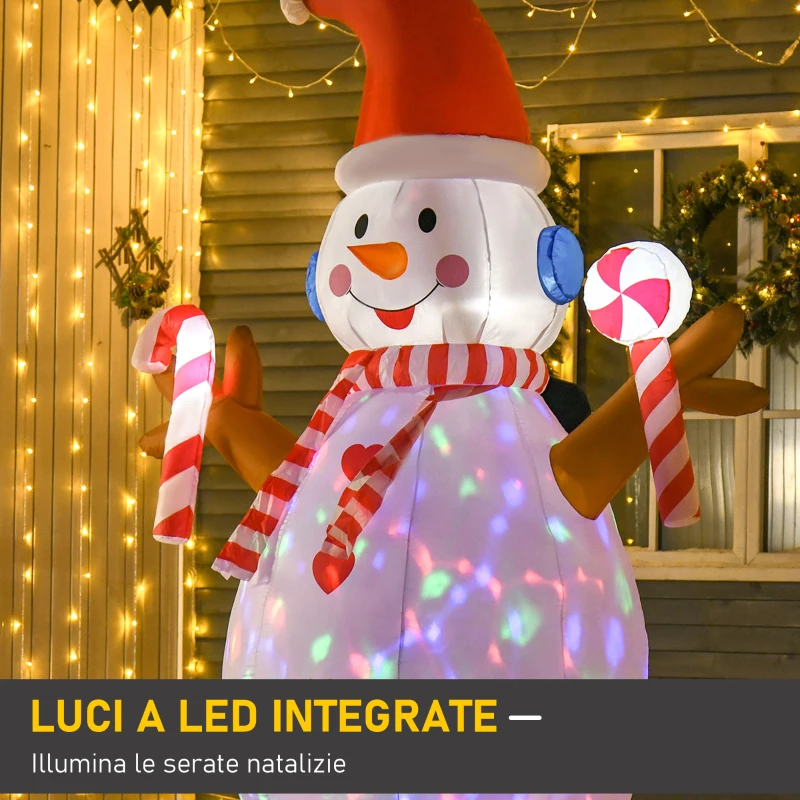 HOMCOM Pupazzo di Neve Gonfiabile 240cm, Decorazione Natalizia per Esterno con Luci a LED in Poliestere Impermeabile IP44