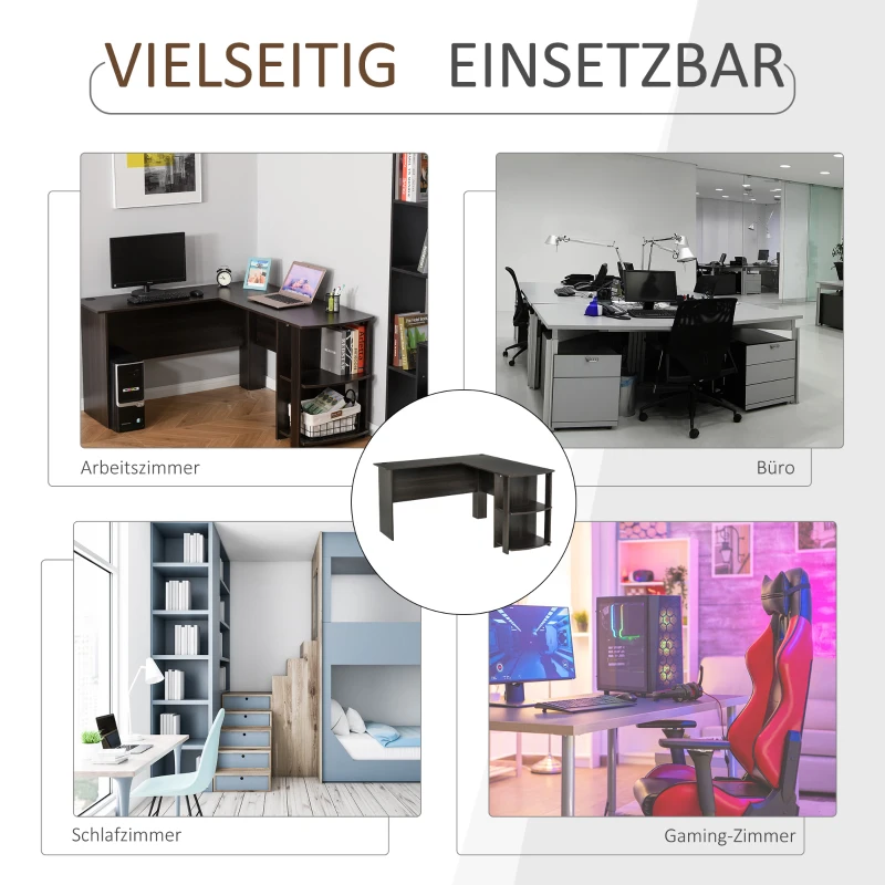 Aosom Eckschreibtisch mit 2 Regalen Dunkelbraun