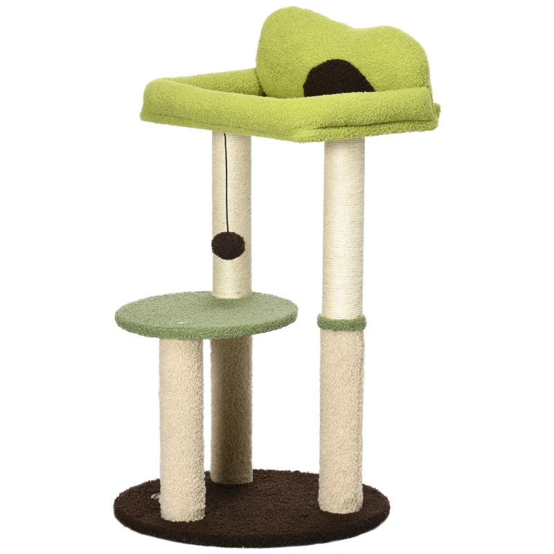 PawHut Árbol Rascador para Gatos con Cama en Forma de Aguacate Plataforma Postes de Sisal y Bola Colgante Ø44x83cm Verde