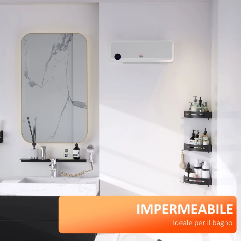 HOMCOM Riscaldatore Elettrico da Parete a 3 Modalità con Timer 12h, in PP e PA, 56x18.5x11.7 cm, Bianco e Argento