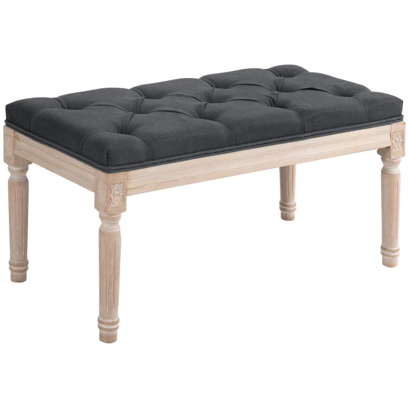 HOMCOM Banc bout de lit banquette capitonnée style vintage français revêtement tissu aspect lin pieds en bois massif gris