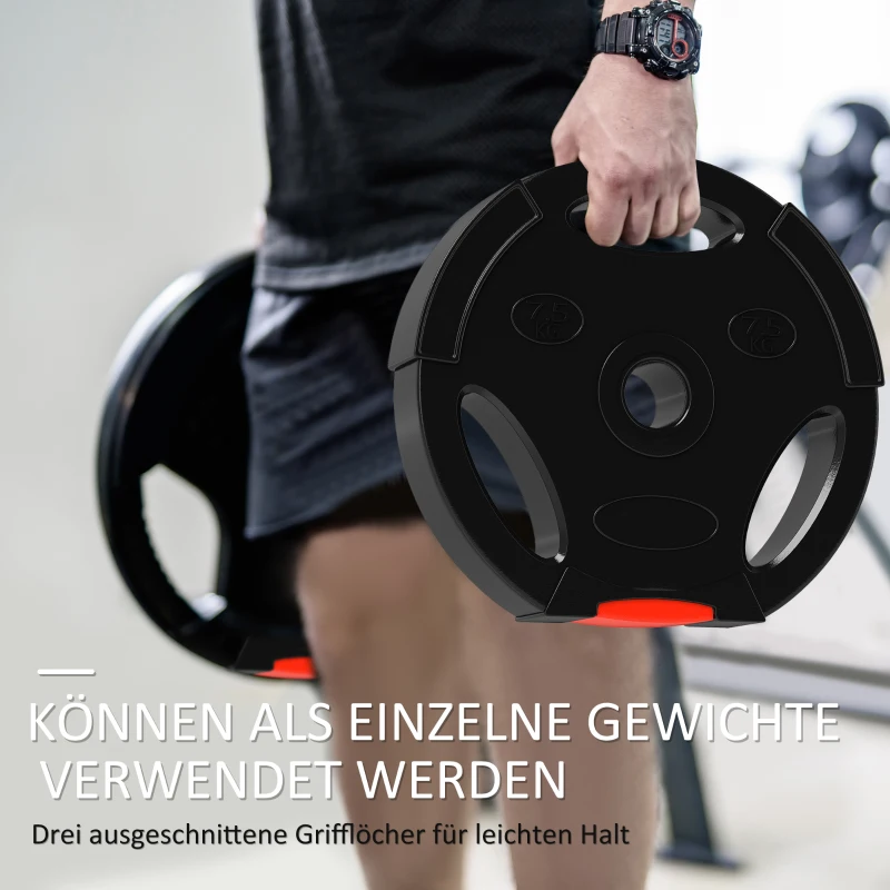 SPORTNOW 4er Gewichtsplatten-Set für Training, Fitnessstudio, Heimtraining, Stärke-Training, 2 x 7,5 kg und 2 x 5 kg, Schwarz