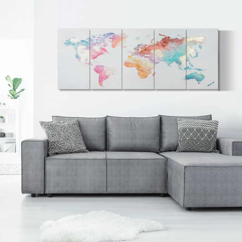 HOMCOM Stampa su Tela 80x40cm 5 Pezzi per Casa e Ufficio, Tela in Legno di Pino e Vernice ad Acqua, Multicolore