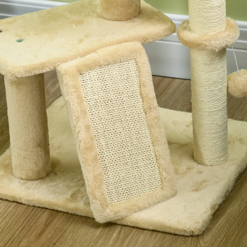 PawHut Kratzbaum mit Katzenhöhle, Liegeplattform, Spielball, 45x40x116cm, Braun/Beige(m-8)