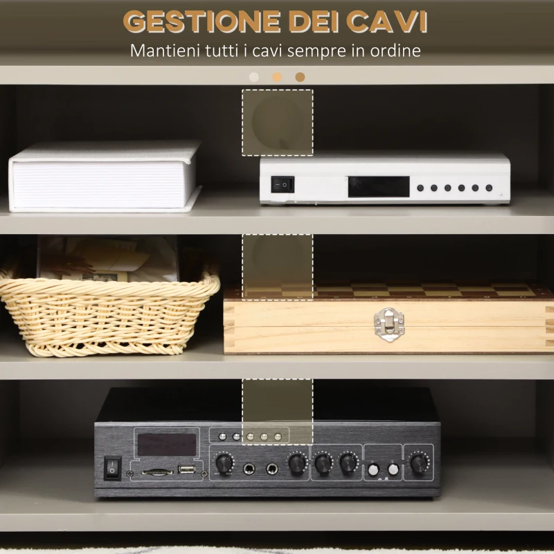 HOMCOM Mobile TV Basso per TV 70" max in MDF Grigio con 3 Ripiani Aperti e 2 Armadietti, 160x39x41.2 cm