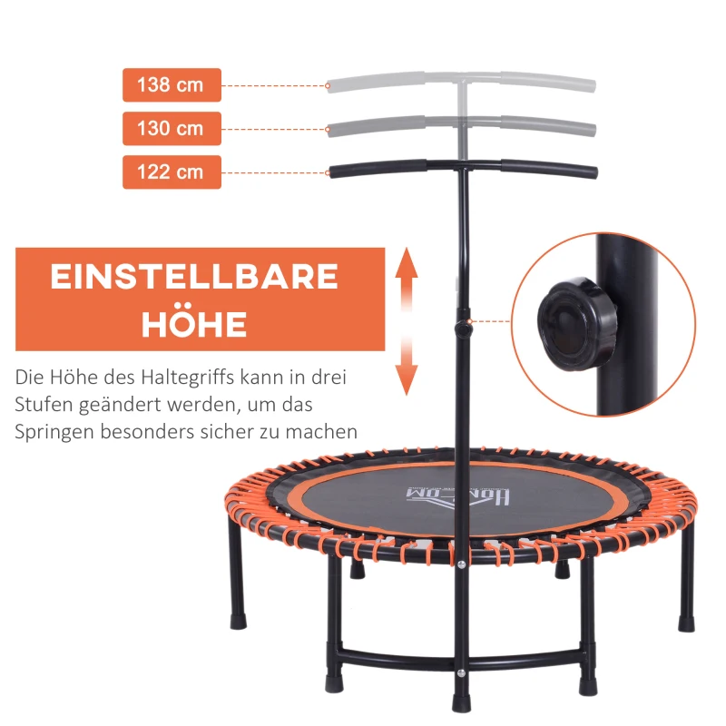 HOMCOM Trampolin, Fitness-Trampolin, Joga Gartentrampolin höhenverstellbar mit Haltegriff für Kinder und Erwachsene, Stahl+Kunststoff+EVA, Schwarz+Orange, 114,3 x 114,3 x 138 cm