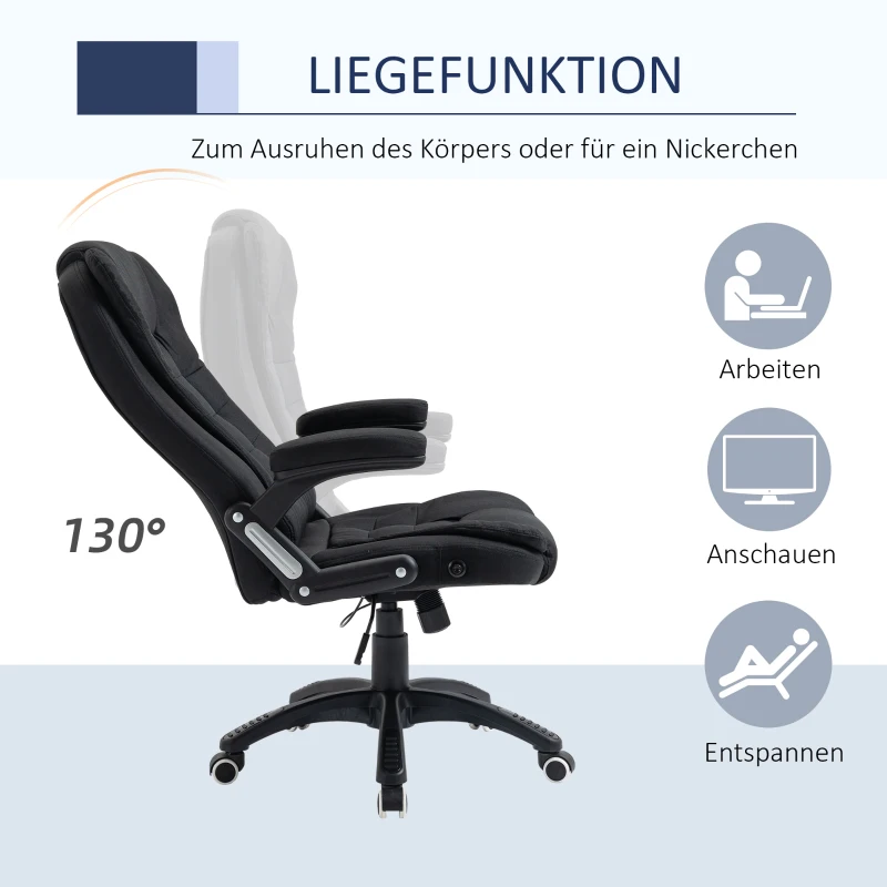 Vinsetto Bürostuhl Computerstuhl entspanntes Hinlegen höhenverstellbarer Schreibtischstuhl  ergonomisch 360° Schaumstoff Kunststoff-Kunststoff leinenartiges Polyester Schwarz 65 x 72 x 100-120 cm