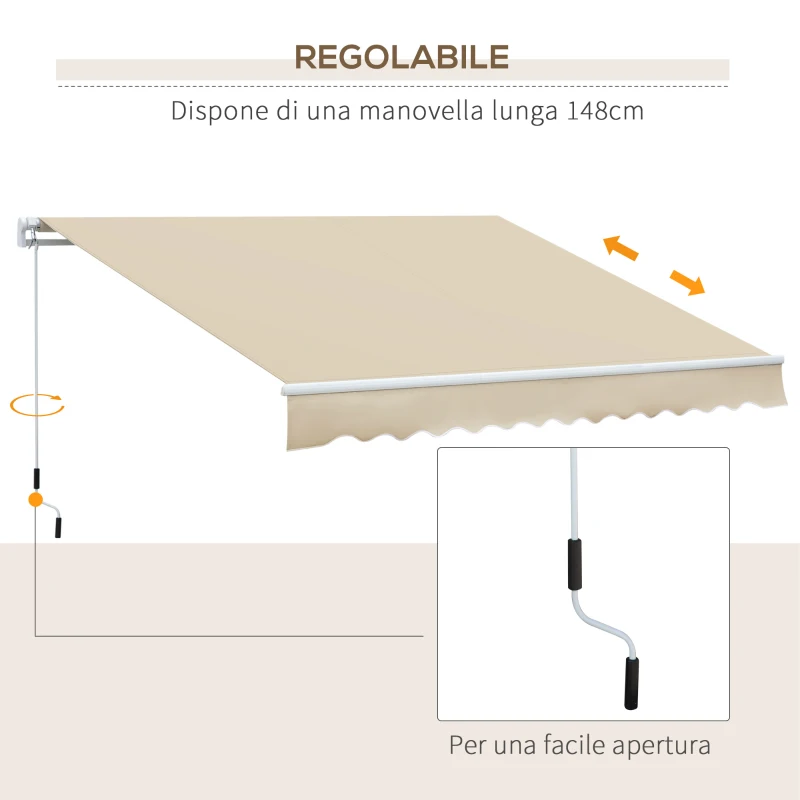 Outsunny Tenda da Sole per Esterno a Bracci Avvolgibile con Apertura a Manovella, 360x250 cm, Crema