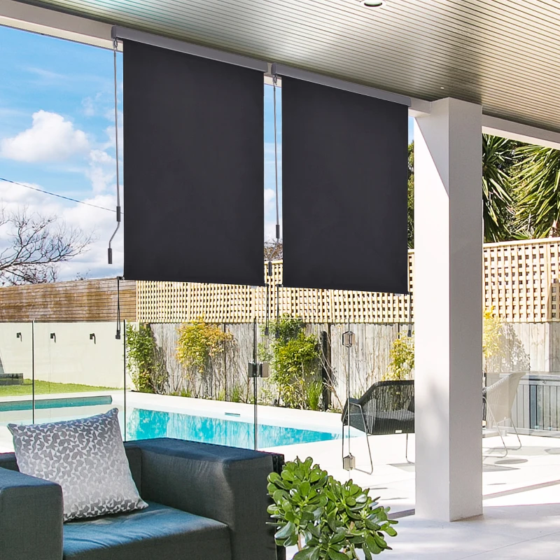 Outsunny Senkrechtmarkise Balkonmarkise Vertikalmarkise Windschutz Seitenrollo Sichtschutz mit Handkurbel Polyesterstoff+Aluminium Dunkelgrau 140 x 100 cm