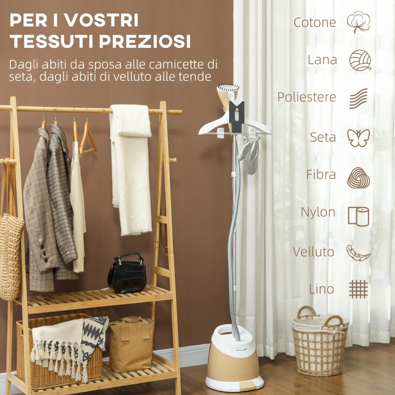 HOMCOM Ferro da Stiro Verticale a Vapore 1800W con Serbatoio 1.8L, Altezza Regolabile e Accessori, Oro