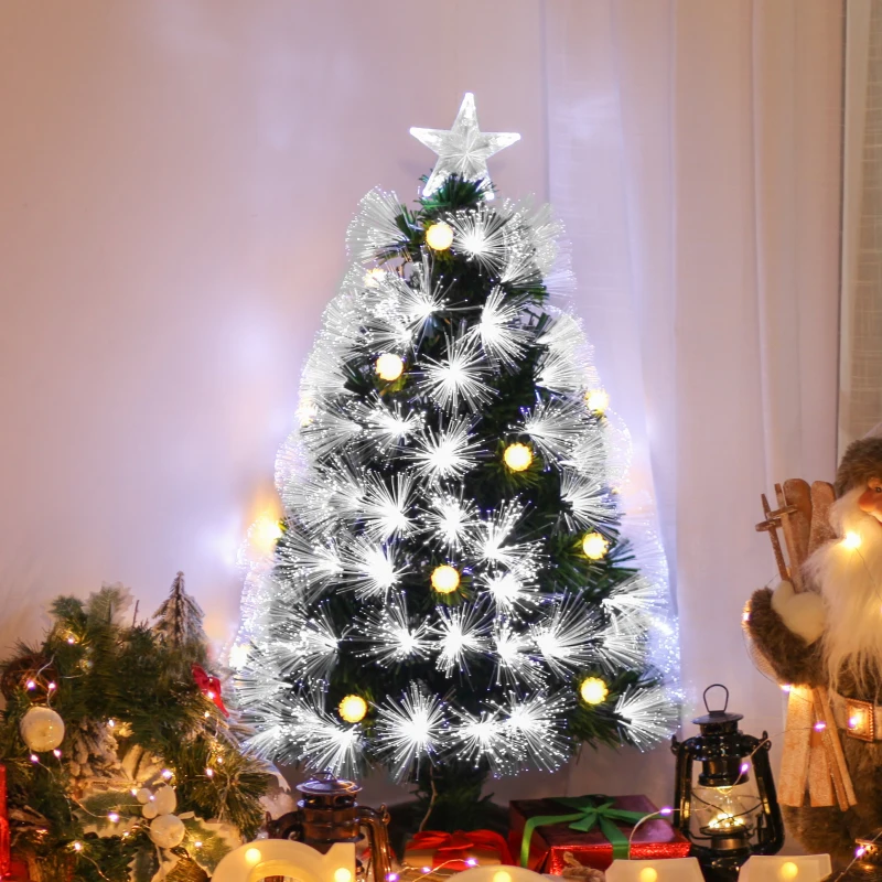 HOMCOM Árbol de Navidad con Fibra Óptica Árbol de Navidad Artificial con 90 Luces LED y 90 Ramas para Interior Ø48x90 cm Verde