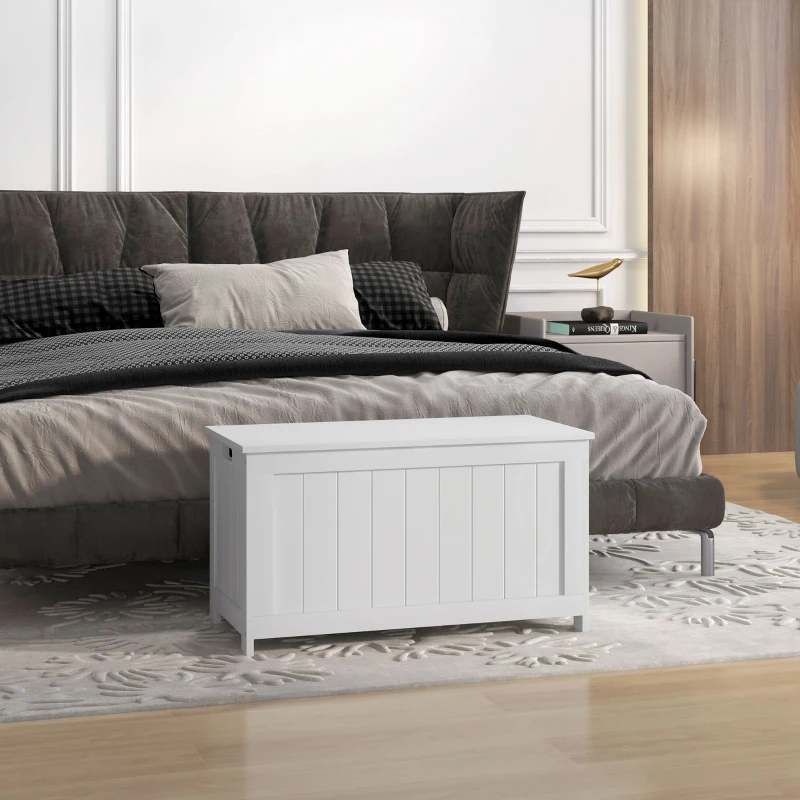 HOMCOM Aufbewahrungsbox Aufbewahrunskiste Spielzeugtruhe, MDF, 2 Griffe, 81 x 40 x 46 cm, Weiß(m-8)