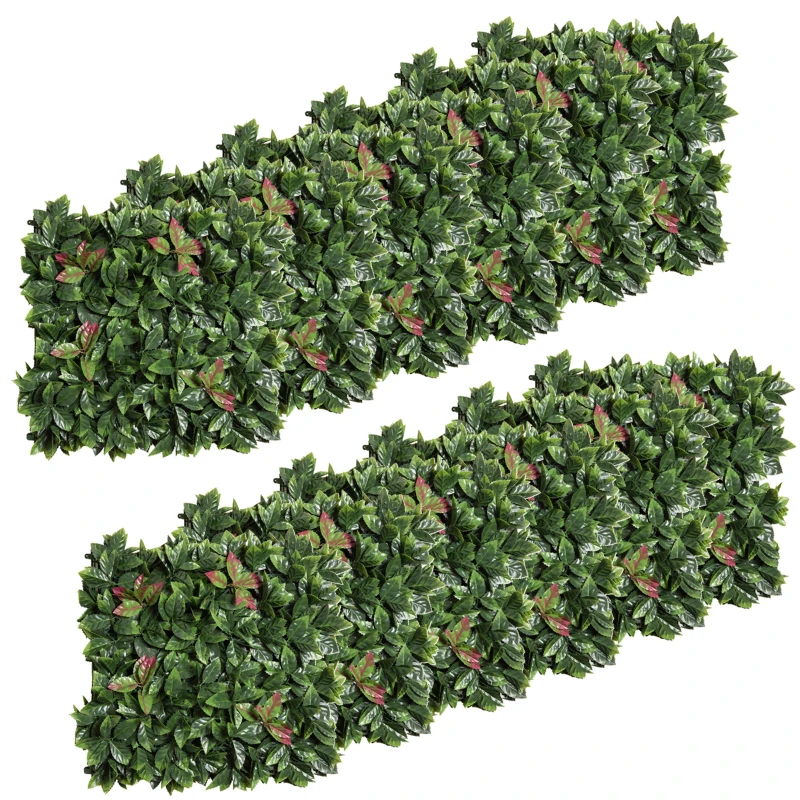 Outsunny 12 Stück künstliches Pflanzenwand Hecke 50x50 cm UV-Schutz Sichtschutz Glanzmispeln Design Heckenpflanze für Garten Outdoor Dekor