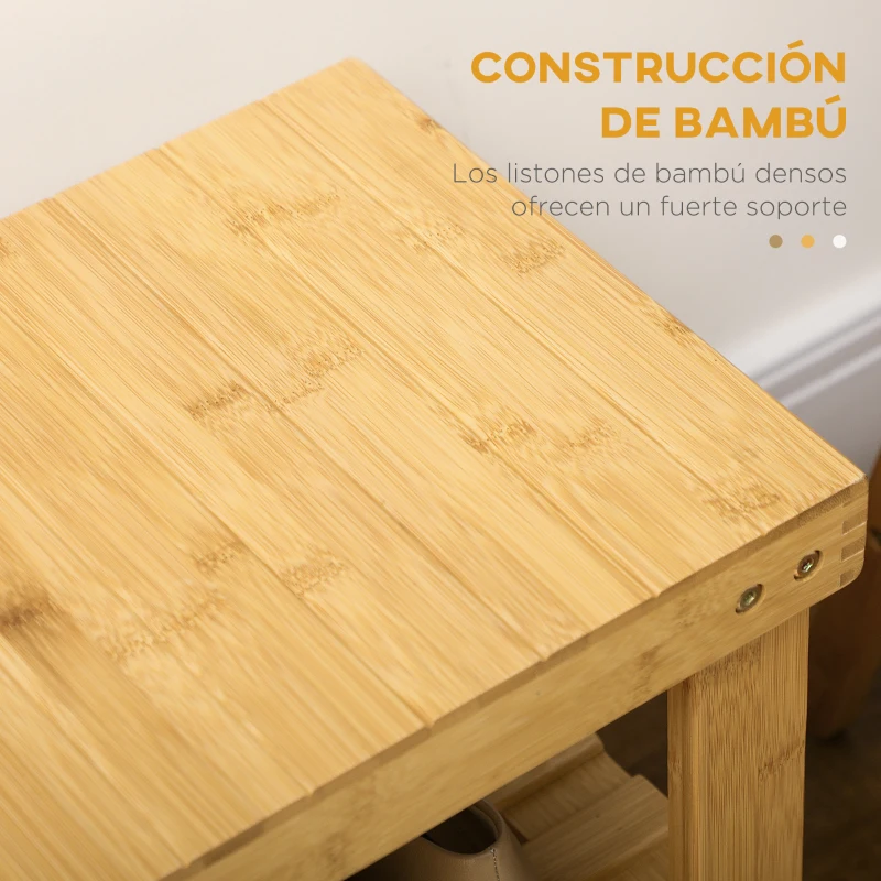 HOMCOM Banco Zapatero de Bambú con Asiento y 2 Estantes para 6 Pares para Entrada Salón Dormitorio 70x28x45 cm Natural