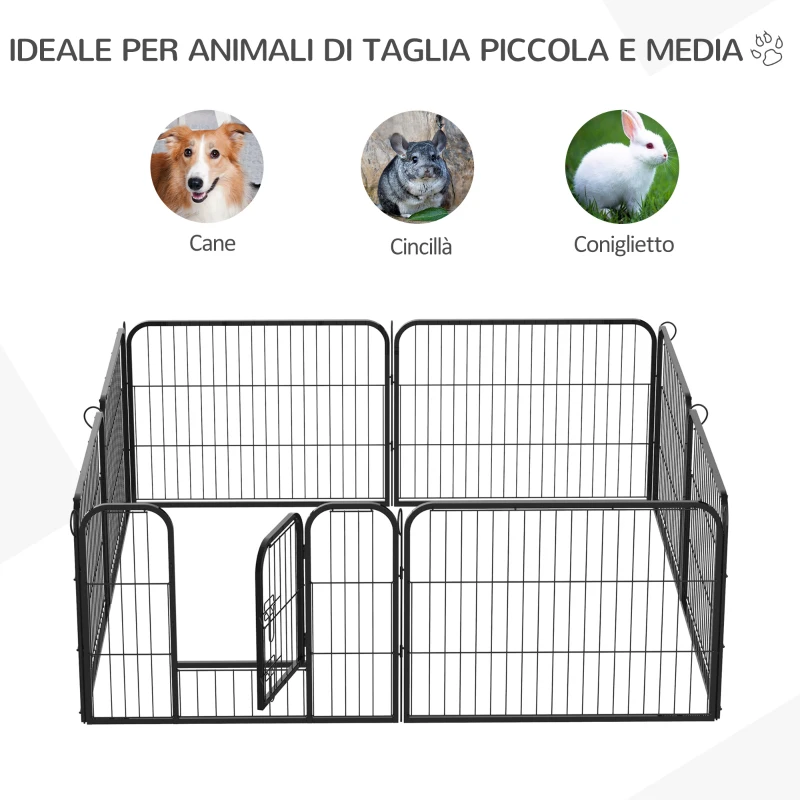 PawHut Recinto Recinzione box per Animali Cani Gatti Cuccioli Roditori Rete Gabbia di Ferro per Esterno Giardino 80x60cm 8pz