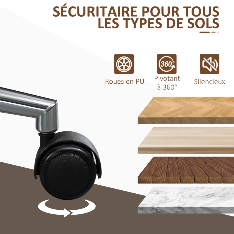 Vinsetto Chaise de bureau design vintage hauteur réglable pivotant 360° bois peuplier revêtement synthétique 53 x 53 x 77-87 cm