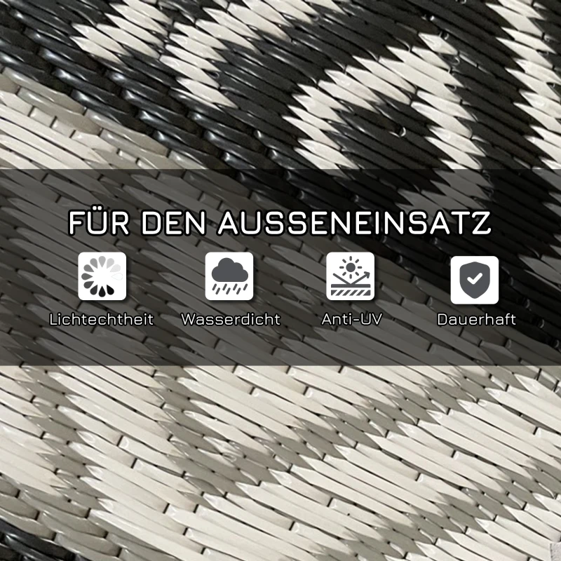 Outsunny Outdoorteppich Terrassenteppich, wetterbeständig, modernes Design,Ø180 cm, Schwarz + Weiß