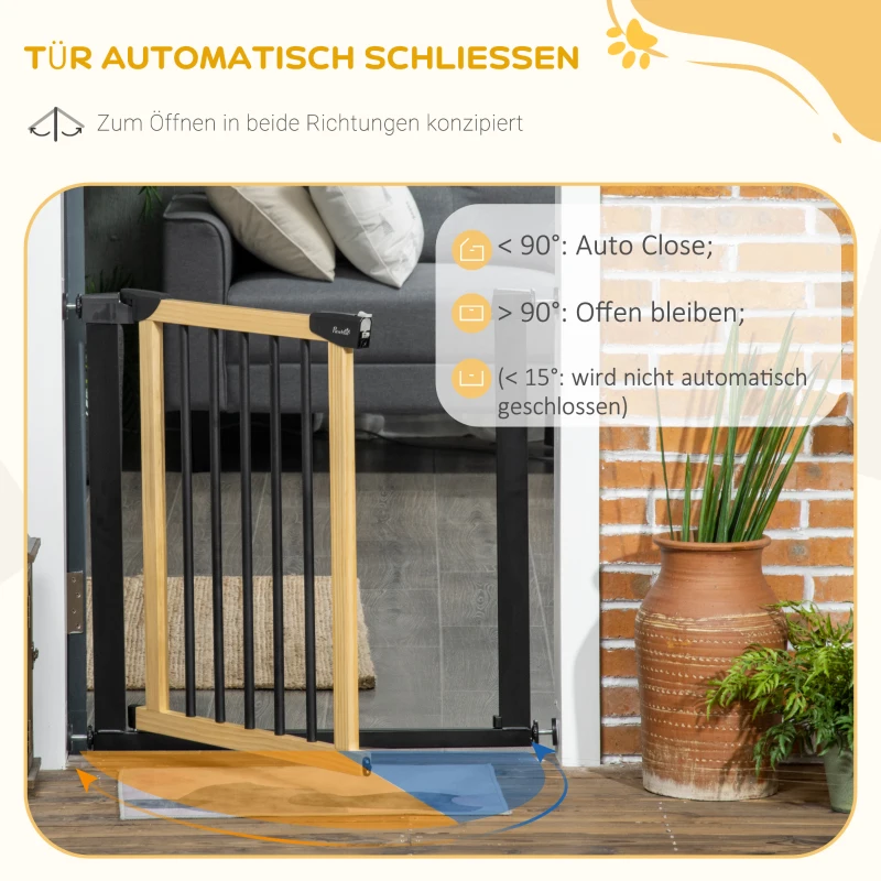 PawHut Türschutzgitter für Hunde, Absperrgitter, Schließautomatik, ohne Bohren, Stahl+Kiefer, schwarz, 82 x 2 x 74 cm