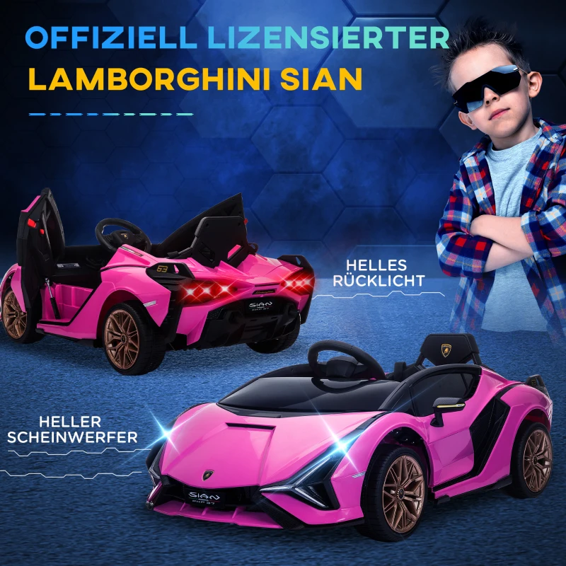 HOMCOM Kinder-Elektroauto, Lamborghini, 3-5 km/h, Fernsteuerung, für 3-5 Jahre, Rosa(m-6)