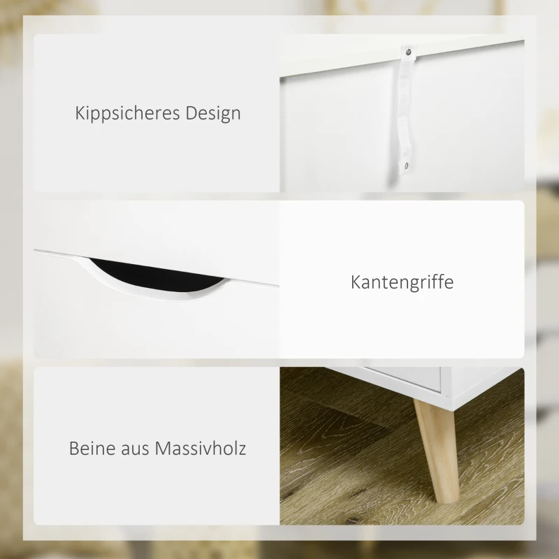 HOMCOM Kommode, Schrank, 5 Schubladen, Kippschutz, modernes Design, Kiefernholz, weiß+hellbraun, 60 x 40 x 77,5cm