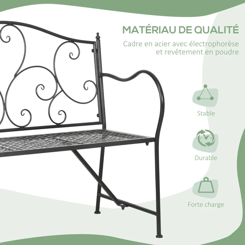 Outsunny Banc de jardin 2 places banquette extérieur terrasse patio en acier style romantique - 106 x 42 x 95 cm noir