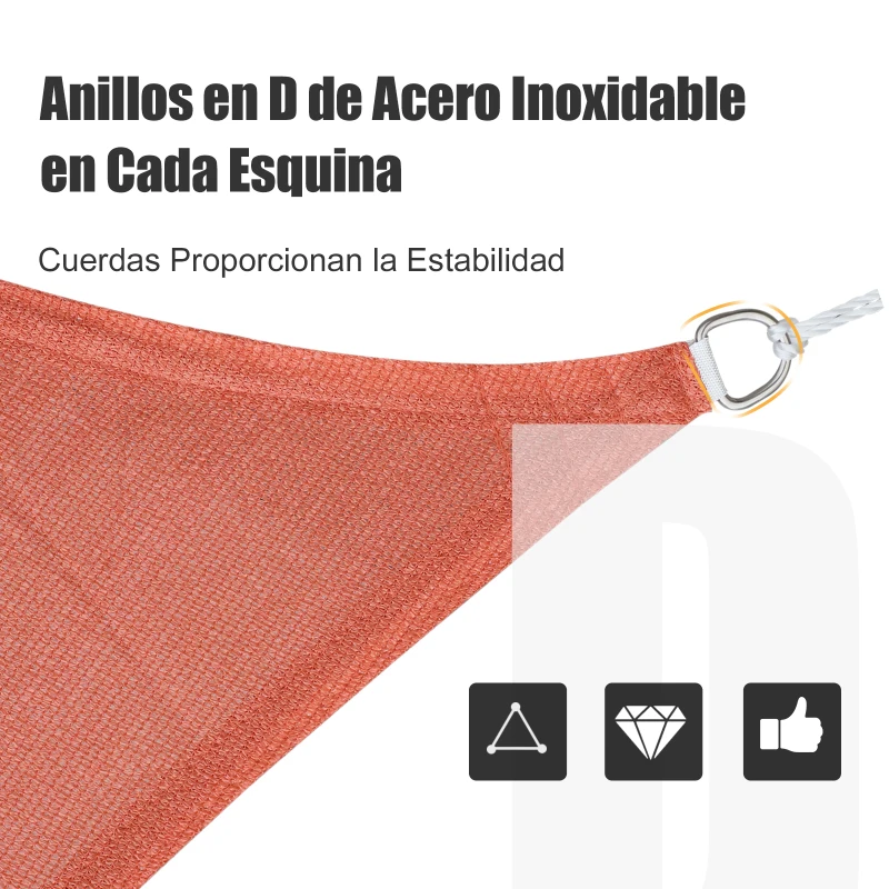Outsunny Toldo Vela Triangular 3x3x3 m Vela de Sombra para Jardín Patio Terraza HDPE Anti UV y Transpirable Color Rojo Óxido
