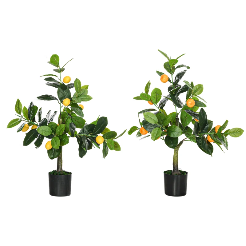 HOMCOM Juego de 2 Árboles Artificiales Decorativos Limonero y Naranjo de 60 cm Plantas Sintéticas para Decoración del Hogar