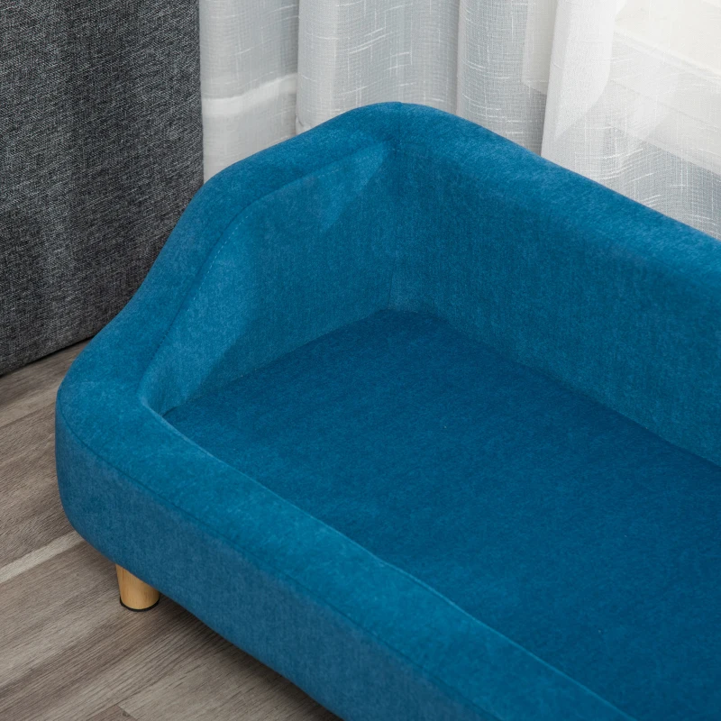 PawHut Sofá para Mascotas Tapizado en Terciopelo Sofá Cama para Perros Gatos Medianos Pequeños Acolchado Grueso con Cojín Extraíble Lavable y Patas de Madera 70x40x31 cm Azul
