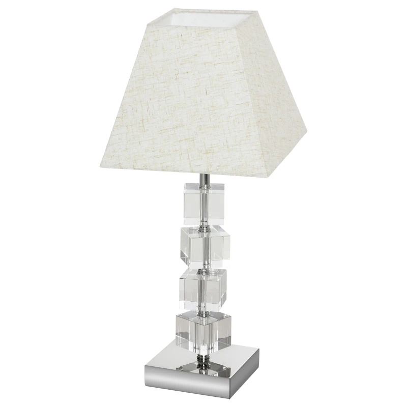 HOMCOM Lámpara de Mesita de Noche con Casquillo E14 Máx. 40W Cristal Giratorio y Base de Metal para Dormitorio 20x20x47cm Crema