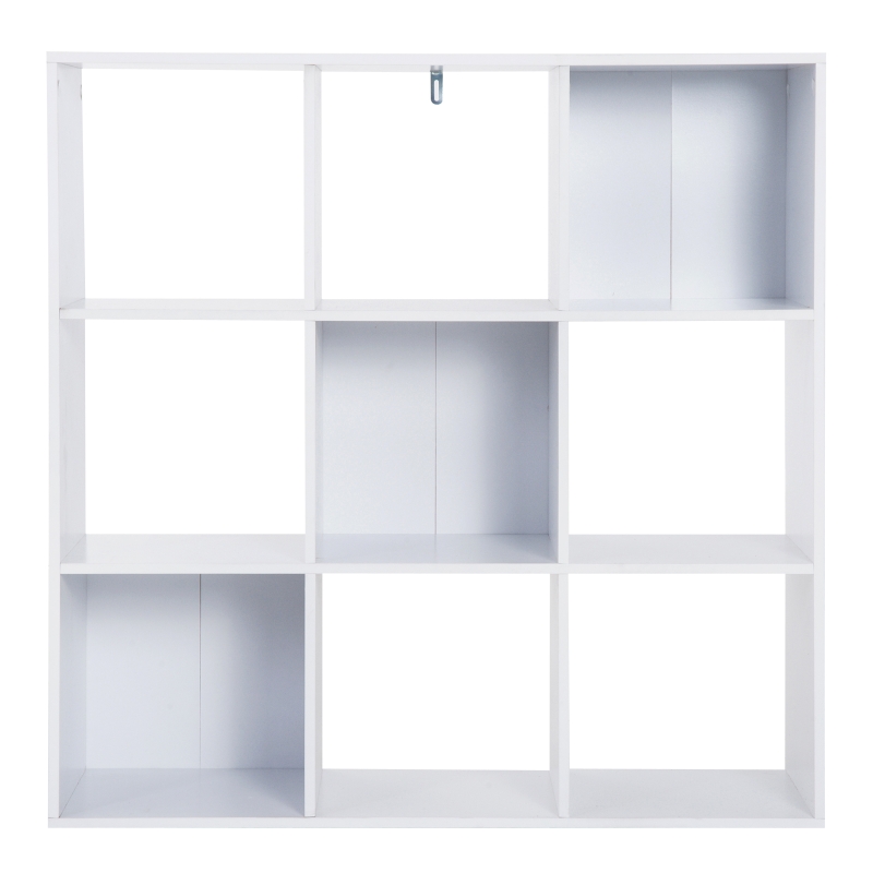 HOMCOM Libreria Bianca per Casa e Ufficio, Scaffale dal Design Moderno con 9 Scomparti in Legno, 91x29.5x91cm