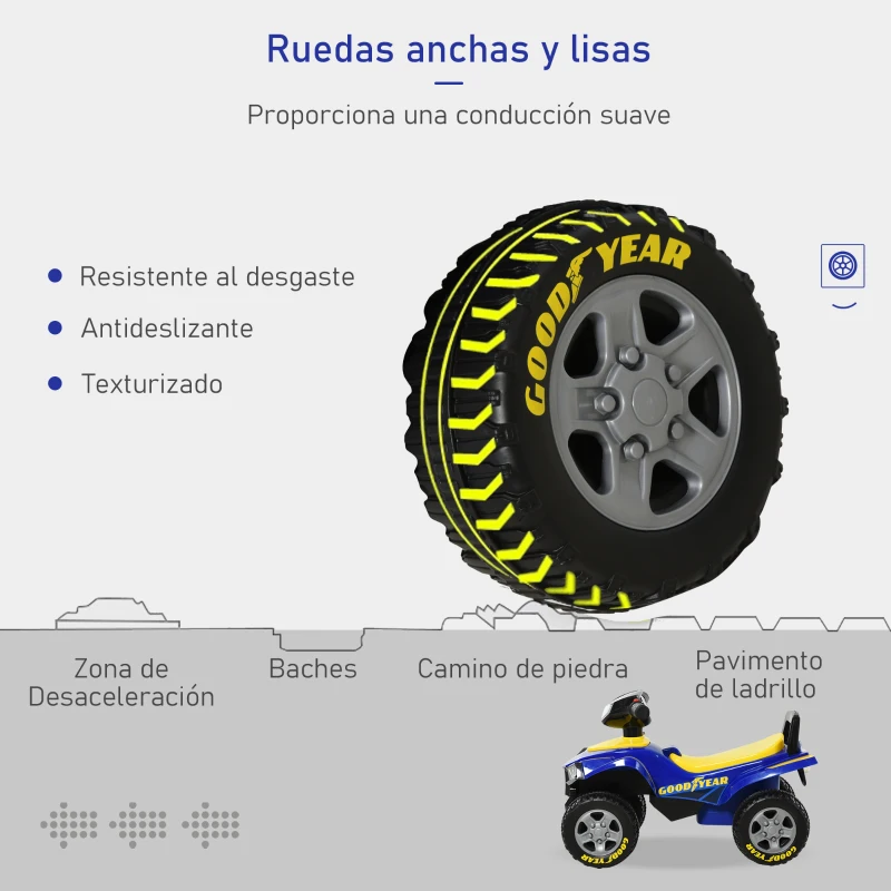 HOMCOM Quad Correpasillos para Niños Mayores de 18-36 Meses Coche Cuatrimoto con Funciones de Luces Bocina y Espacio Secreto de Almacenaje 60x31x42 cm Azul