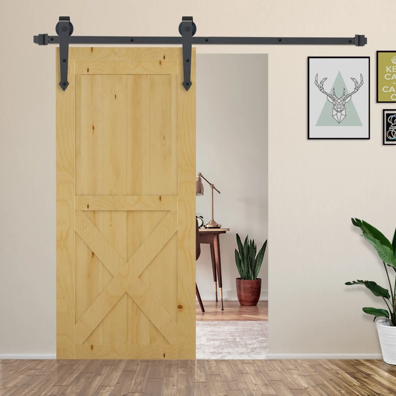 HOMCOM 6.6FT/200cm Black Sliding Door Kit for Single Barn Door, Antique Sliding Barn Door Hardware Kit with J Shape Hanger