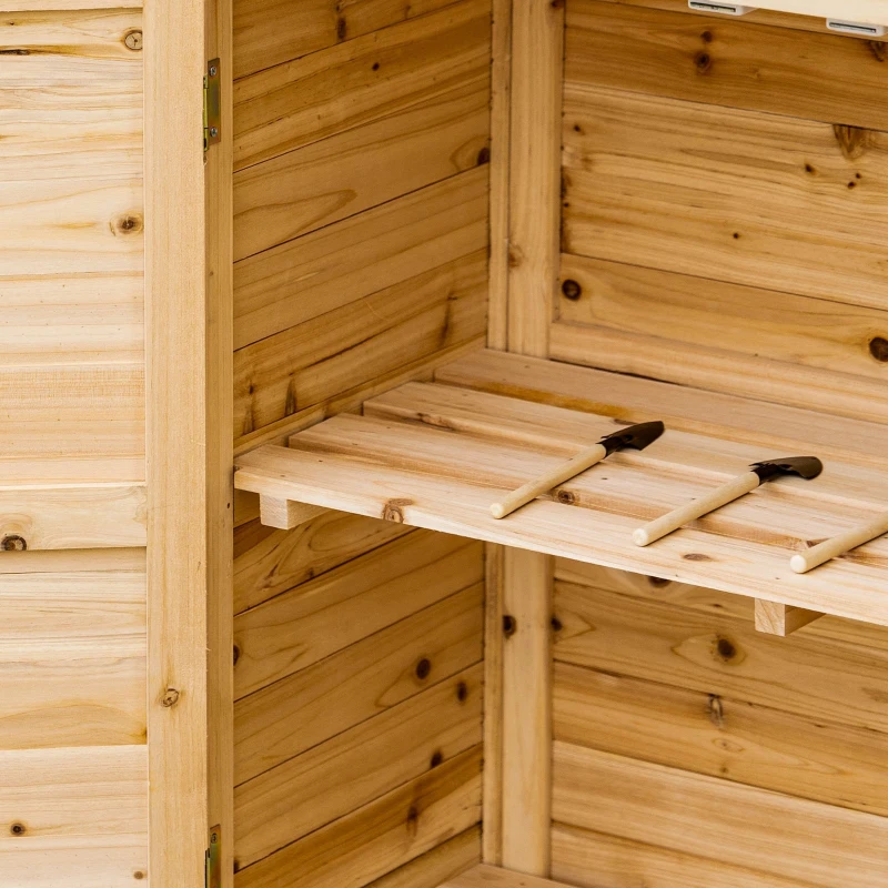 Outsunny Armario de Jardín de Madera Armario Exterior con 2 Puertas Estante Patas Elevadas para Terraza Patio 83x40x92 cm Natural