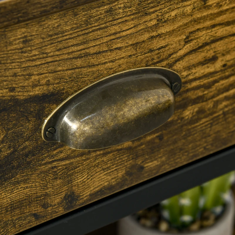 HOMCOM Table Console - Table d'entrée - Table d'appoint  Industriel 2 tiroirs 2 étagères métal Noir en Bois rustique