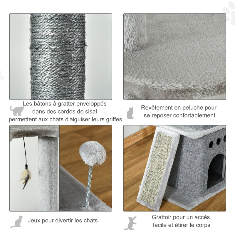 Arbre à chat poteau à griffer multi-niveaux hauteur réglable gris