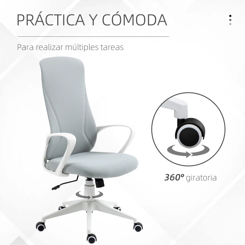 Vinsetto Silla de Oficina Giratoria Altura Ajustable con Reposabrazos Función de Basculante Respaldo Alto 62x56x110-119,5cm Gris