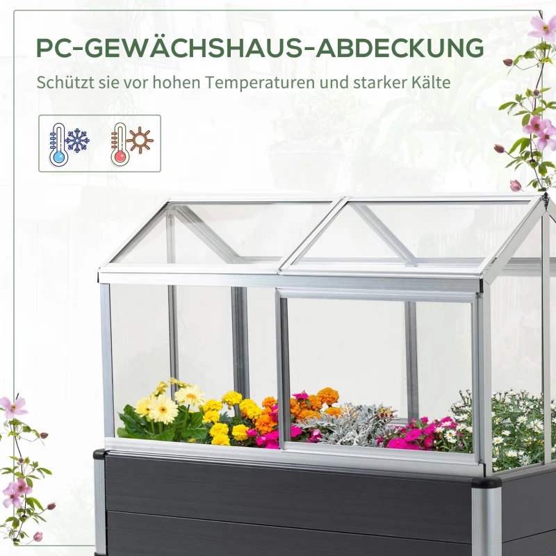 Outsunny Hochbeet mit Frühbeet Aufsatz aus Aluminium für Garten Terrasse Balkon Kräuterbeet Pflanzkasten Grau 113,5 x 61 x 128,5 cm