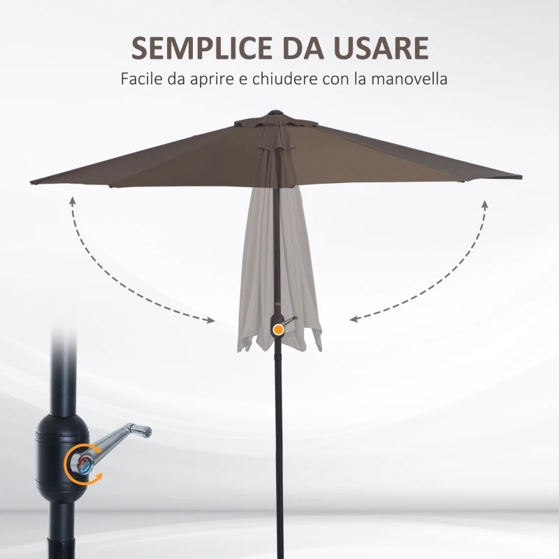 Outsunny Ombrellone da Parete Mezzaluna Salvaspazio con Apertura a Manovella, Caffè