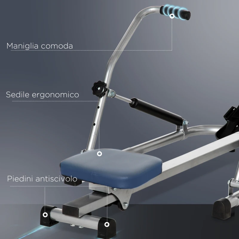 HOMCOM Vogatore Pieghevole, 4 Livelli di Resistenza e Display, Acciaio e ABS, 129x70x70 cm