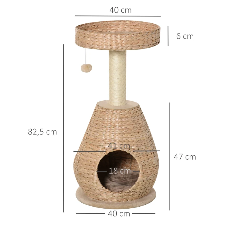 PawHut Katzenbaum Kratzbaum Kätzchen Möbel mit Katzenhöhle Ballspielzeug Sisal weiche Plüsch Höhe 82,5 cm Gelb