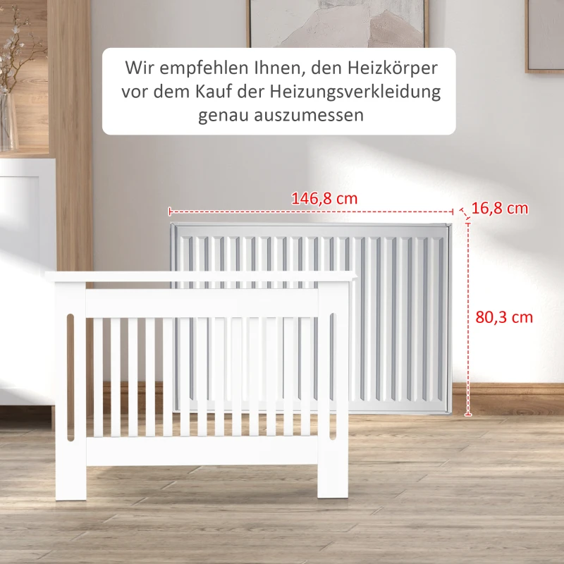 HOMCOM Heizkörperverkleidung Heizkörperabdeckung, moderne Design, 152 cm x 19 cm x 81 cm, Weiß