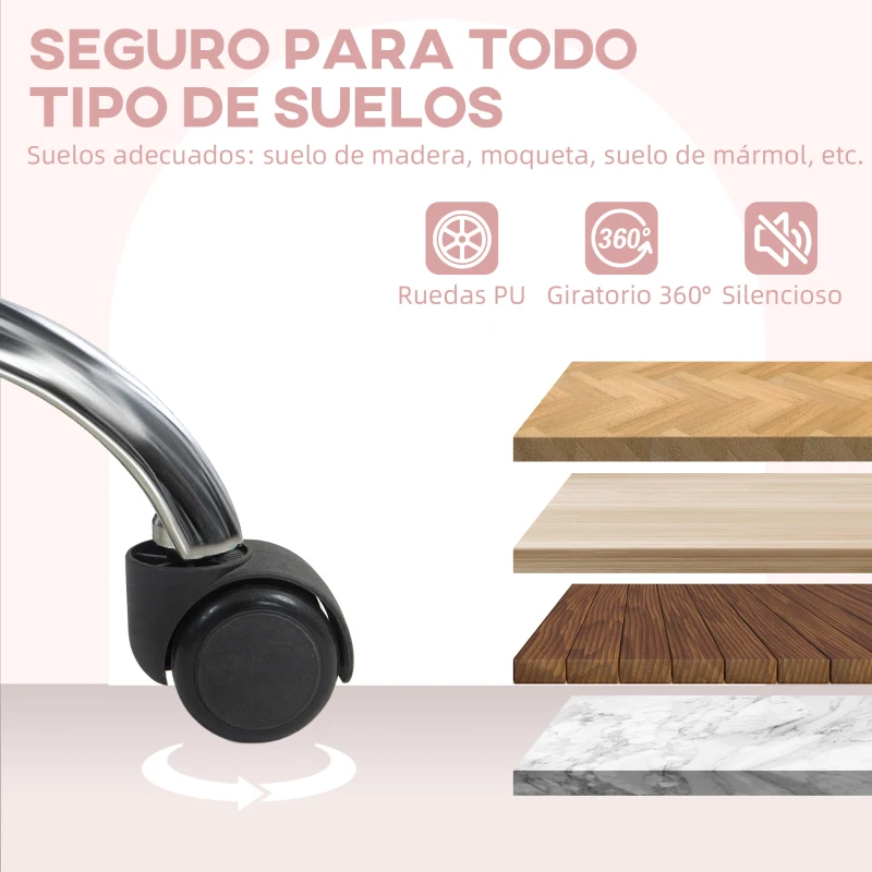 HOMCOM Silla de Escritorio sin Brazos con Altura Ajustable Tapizado en Felpa y Respaldo Alto Carga 120 kg Multicolor