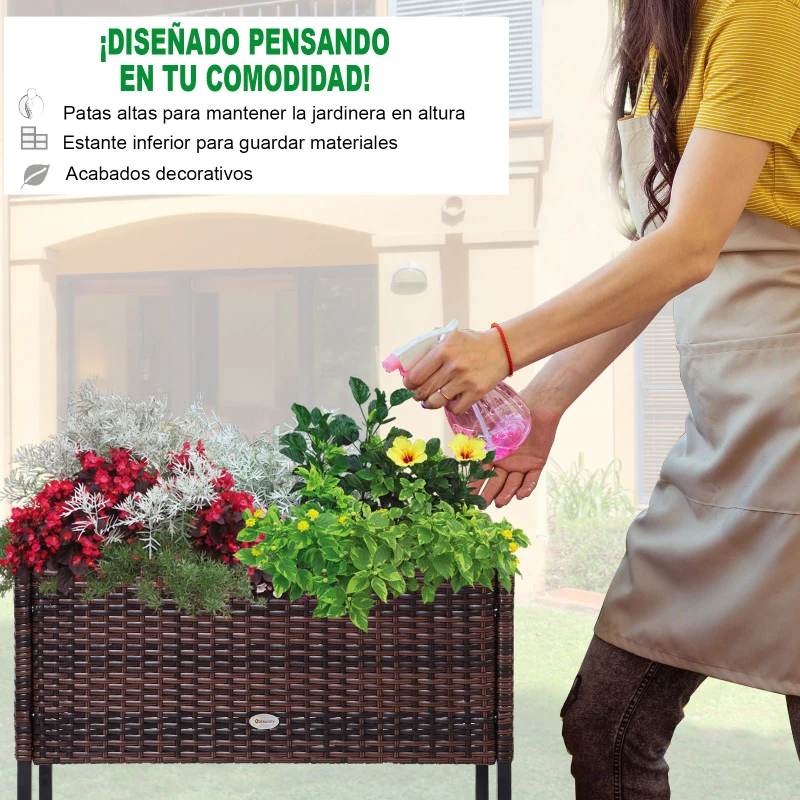 Outsunny Soporte para Jardinera Exterior para Huerto Urbano Mesa de Cultivo Jardinera Rectangular sin Fondo con Estante y Patas para Jardineras Macetas Tiestos 70x30x70 cm Marrón