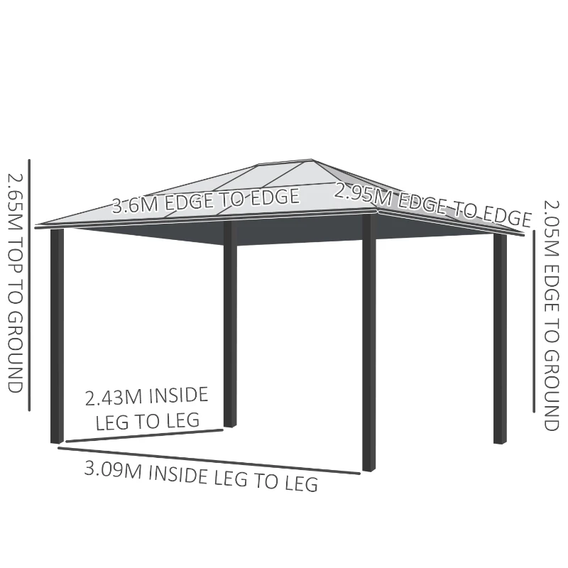 Outsunny 3 x 3.6(m) Hardtop Gazebo Canopy with Polycarbonate Roof and Aluminium Frame, Garden Pavilion with Mosquito Netting and Curtains, Brown