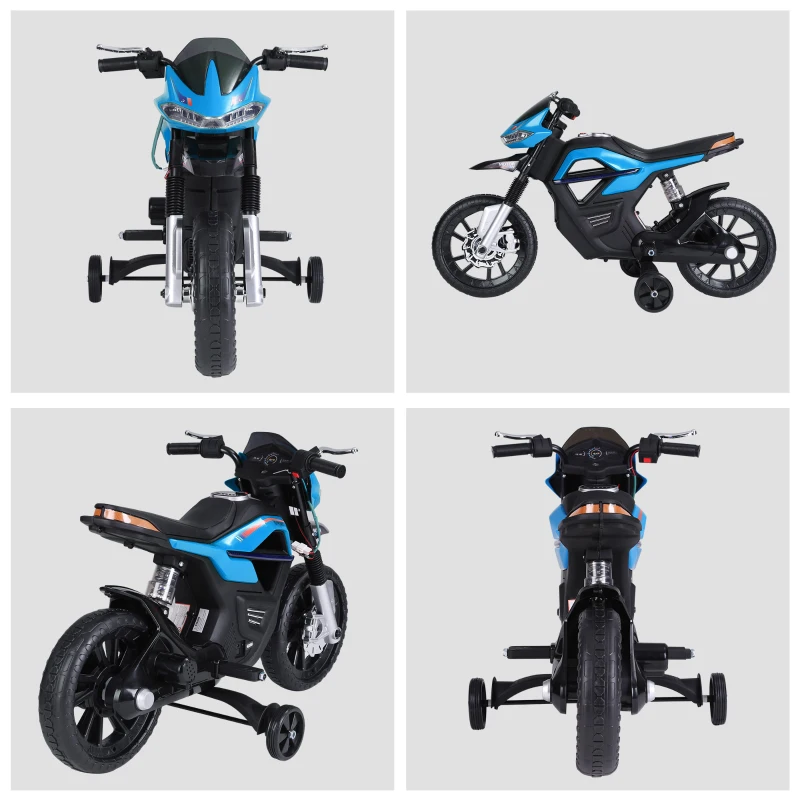 HOMCOM Moto électrique pour Enfants de 3-6 ans 25 W 6 V 3 Km/h Effets Lumineux et sonores roulettes Amovibles Charge max. 30 kg Bleu(m-8)