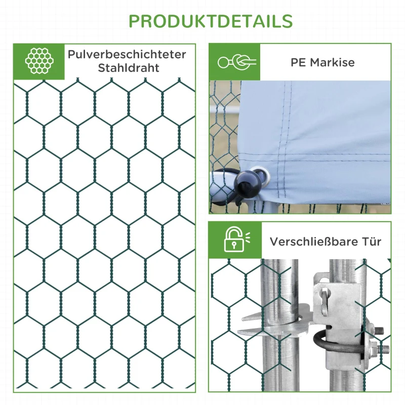 PawHut Hühnerstall, Freilaufgehege, Geflügelstall mit Schattendach, Freigehege für 4-6 Hühner, Enten Kaninchen, 3 x 2 x 2 m(m-7)
