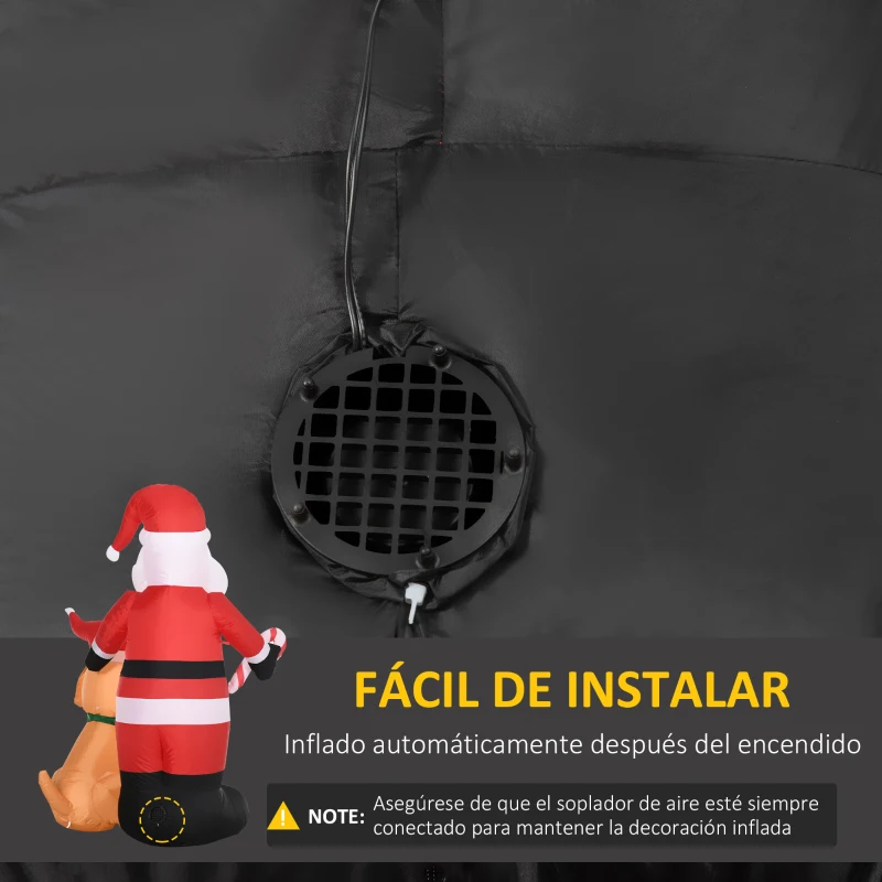 Outsunny Papá Noel Inflable con Perro con Luces LED Decoración Navideña para Interior y Exterior 117x80x157cm Multicolor